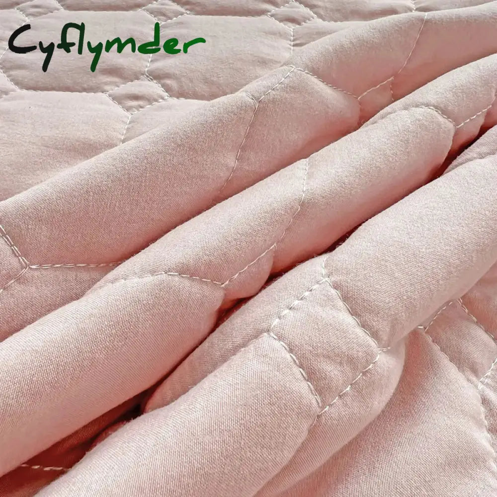 Cyflymder Pink Korean Princess Style Bedding Set Flowers Lace Ruffles Embroidery Quilted Thick Duvet Cover Bedspread
