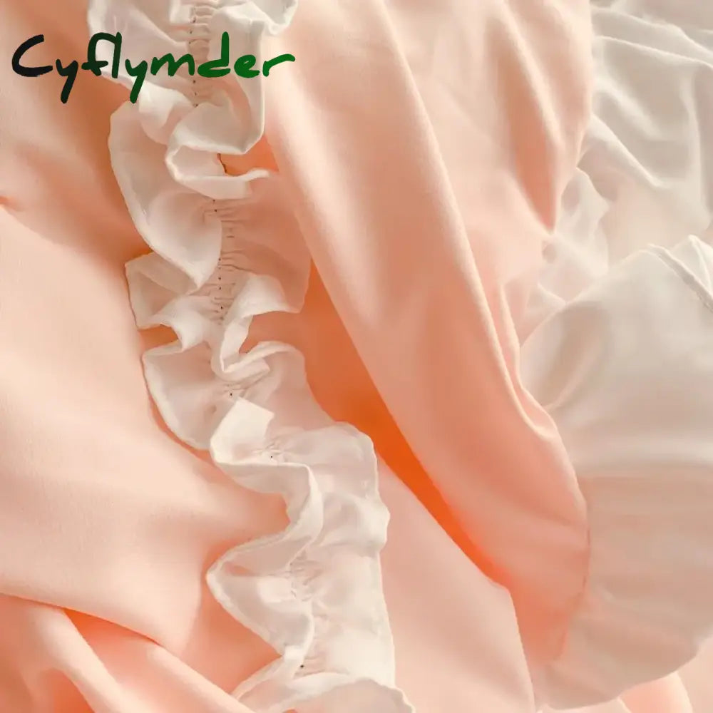 Cyflymder Pink Lace Bedspread Bedding Set King Size Luxury Princess Duvet Cover Bed Sheet Girls Gift Bedclothes Cotton