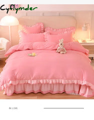 Cyflymder Pink Princess Girls Ruffle Lace Bedding Sets Luxury Quilt Cover Bed Sheet and Pillowcases Soft Bedclothes