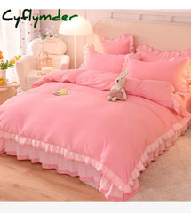 Cyflymder Pink Princess Girls Ruffle Lace Bedding Sets Luxury Quilt Cover Bed Sheet and Pillowcases Soft Bedclothes