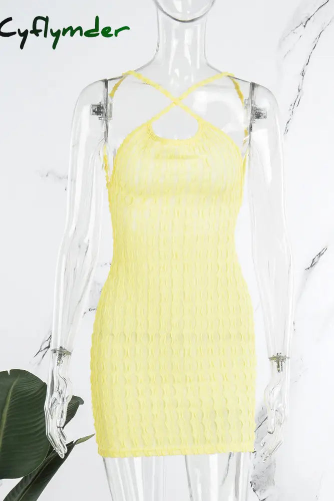Cyflymder - Pink Sexy Solid Bandage Backless Spaghetti Strap Sleeveless Dress Dresses