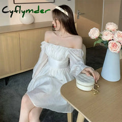 Cyflymder Pink Sweet Elegant Princess Dress Women Casual Korean Slim Long Sleeve Fairy Female