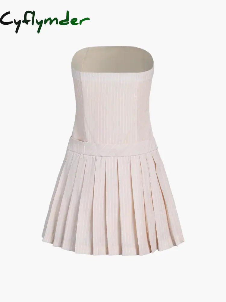 Cyflymder - Pinstripe Pleat Tube Short Dress Dresses