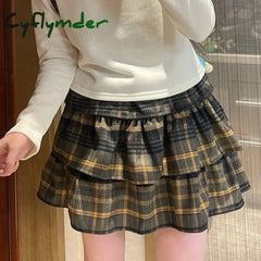 Cyflymder Plaid Ruffle Mini Skirt Women Kawaii Japanese Style Harajuku Vintage Short Skirts Cutecore Street Pleated