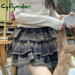 Cyflymder Plaid Ruffle Mini Skirt Women Kawaii Japanese Style Harajuku Vintage Short Skirts Cutecore Street Pleated
