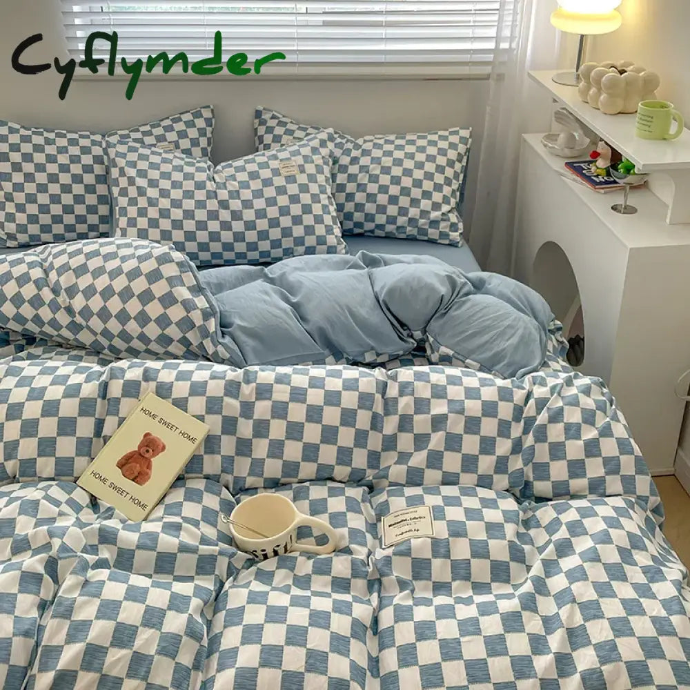 Cyflymder Plaid Style Bedding Set Skin-friendly Quilt Cover Pillowcase Bedsheet Home Bed Linen Sets