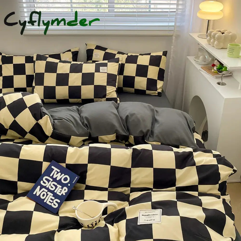 Cyflymder Plaid Style Bedding Set Skin-friendly Quilt Cover Pillowcase Bedsheet Home Bed Linen Sets