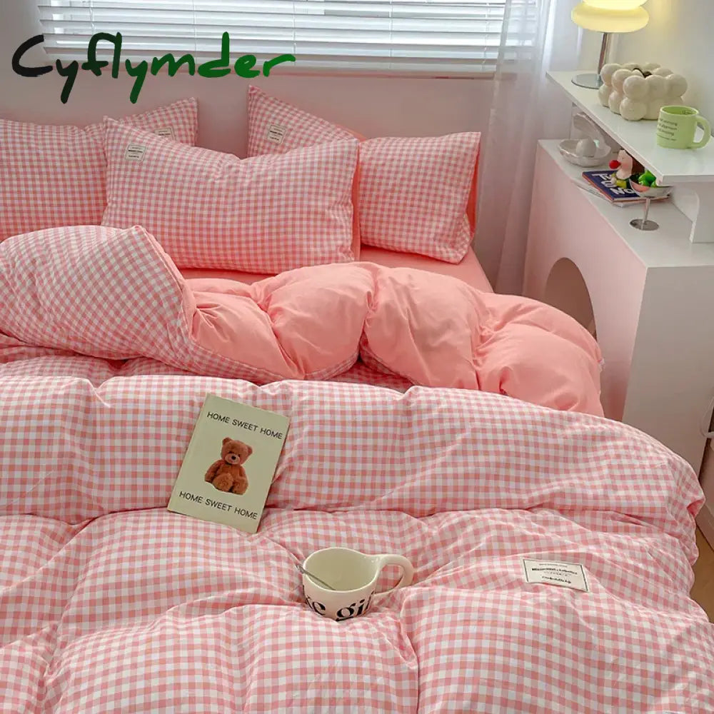 Cyflymder Plaid Style Bedding Set Skin-friendly Quilt Cover Pillowcase Bedsheet Home Bed Linen Sets