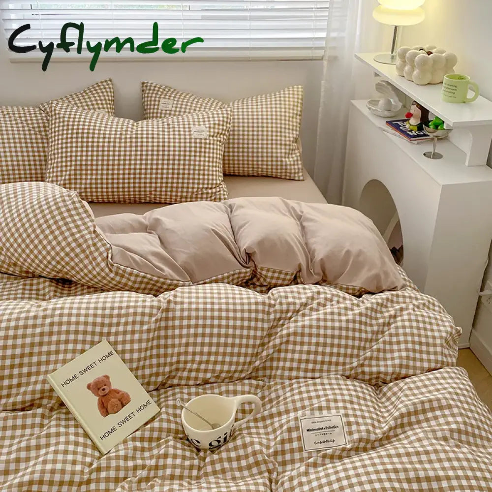 Cyflymder Plaid Style Bedding Set Skin-friendly Quilt Cover Pillowcase Bedsheet Home Bed Linen Sets