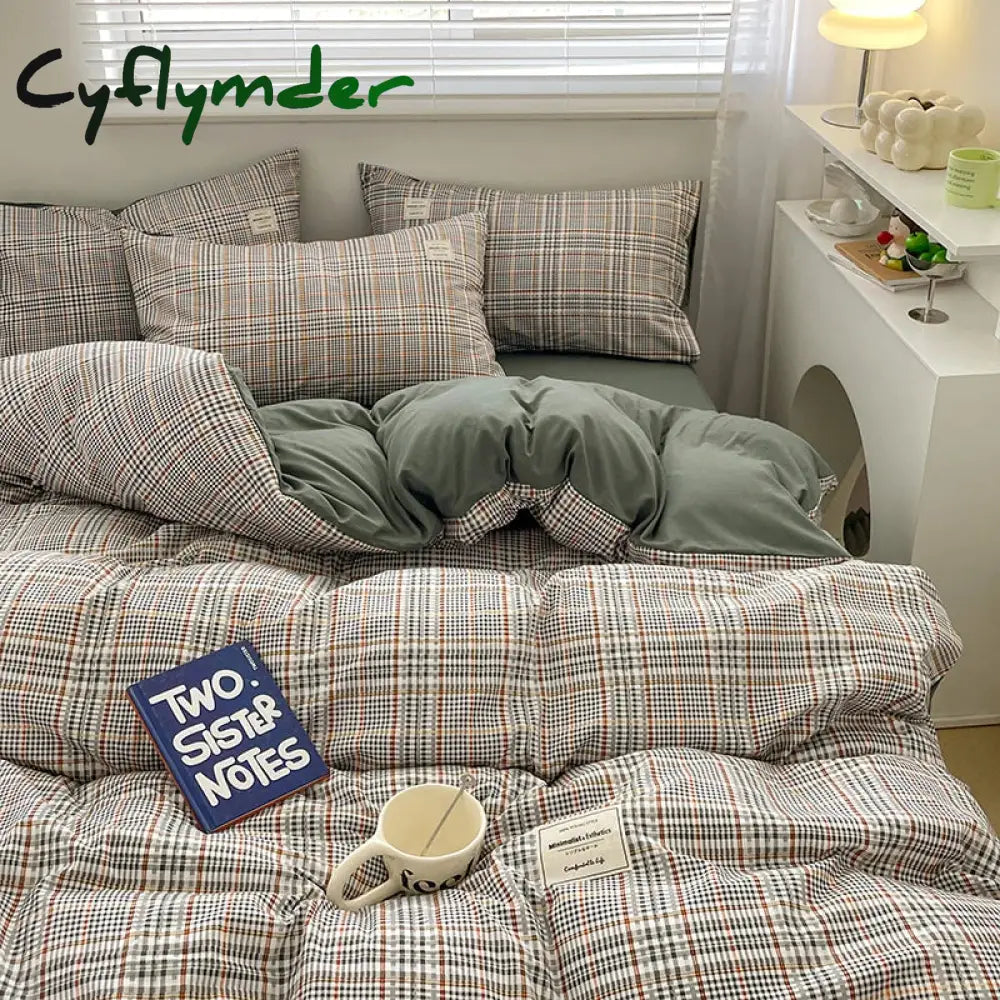 Cyflymder Plaid Style Bedding Set Skin-friendly Quilt Cover Pillowcase Bedsheet Home Bed Linen Sets