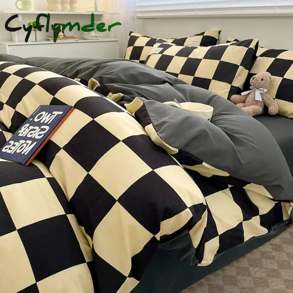 Cyflymder Plaid Style Bedding Set Skin-friendly Quilt Cover Pillowcase Bedsheet Home Bed Linen Sets