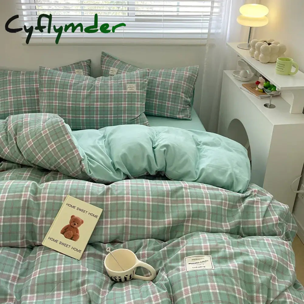 Cyflymder Plaid Style Bedding Set Skin-friendly Quilt Cover Pillowcase Bedsheet Home Bed Linen Sets