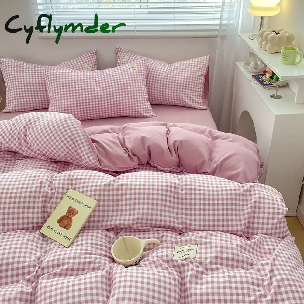 Cyflymder Plaid Style Bedding Set Skin-friendly Quilt Cover Pillowcase Bedsheet Home Bed Linen Sets