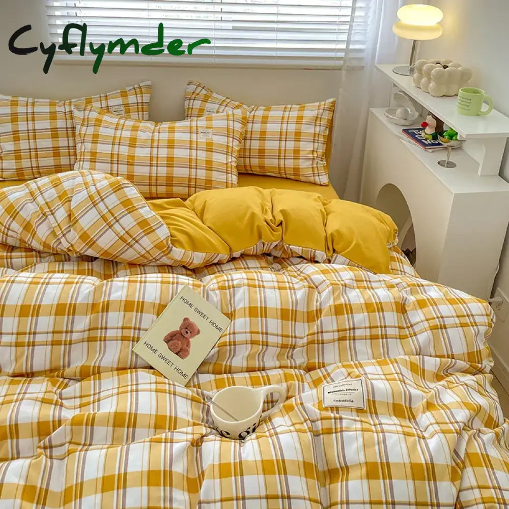 Cyflymder Plaid Style Bedding Set Skin-friendly Quilt Cover Pillowcase Bedsheet Home Bed Linen Sets