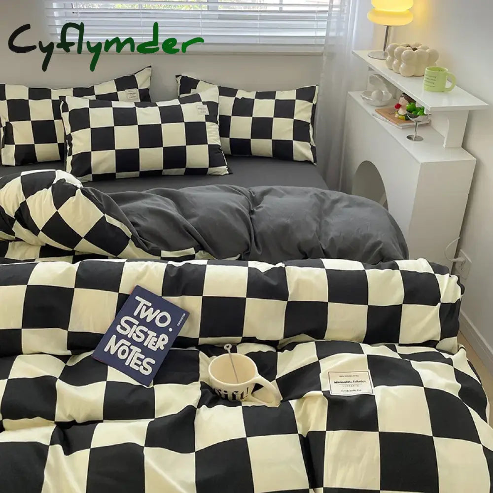 Cyflymder Plaid Style Bedding Set Skin-friendly Quilt Cover Pillowcase Bedsheet Home Bed Linen Sets