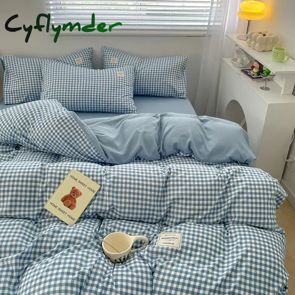 Cyflymder Plaid Style Bedding Set Skin-friendly Quilt Cover Pillowcase Bedsheet Home Bed Linen Sets