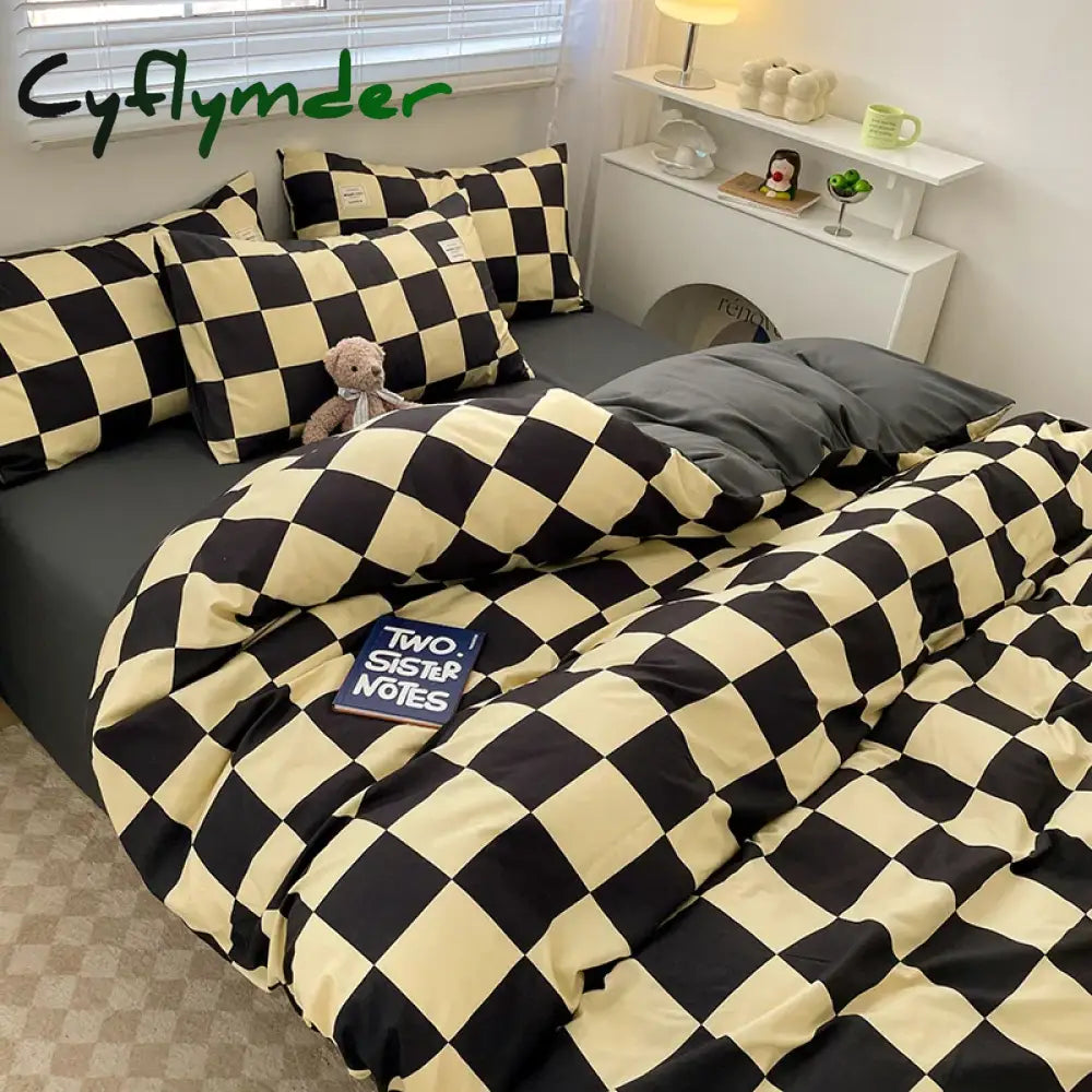 Cyflymder Plaid Style Bedding Set Skin-friendly Quilt Cover Pillowcase Bedsheet Home Bed Linen Sets