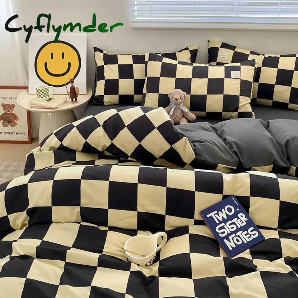 Plaid Style Bedding Set Skin-friendly Quilt Cover Pillowcase Bedsheet Home Bed Linen Sets Single/Full/Queen/King Size Bedclothes