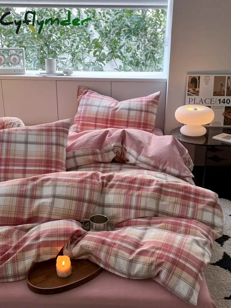 Cyflymder Plaid Style Duvet Cover Set with Sheets Skin Friendly Bedding Set Twin Full Size King Single Double Bedding