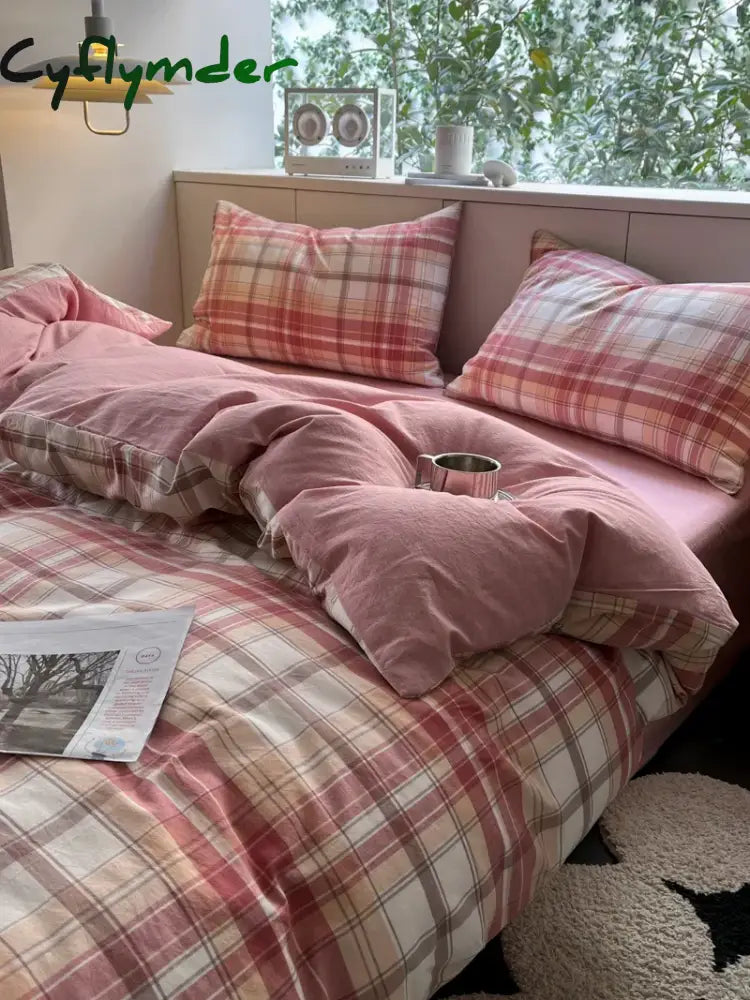 Cyflymder Plaid Style Duvet Cover Set with Sheets Skin Friendly Bedding Set Twin Full Size King Single Double Bedding