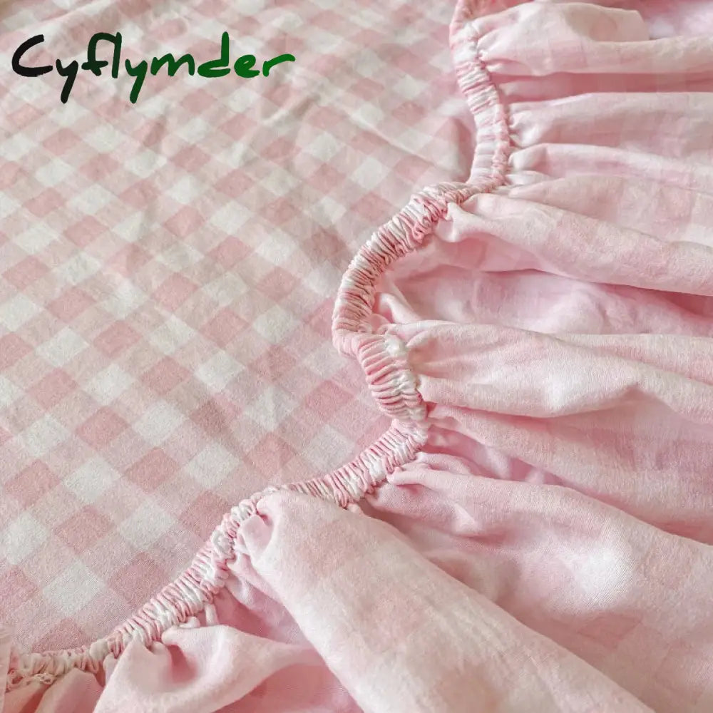 Cyflymder Plaid Style Fitted Sheet Skin-friendly Bed Cover Elastic Bedsheet for Girls Boys Room couvre lit Home Bed