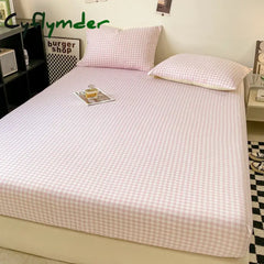 Cyflymder Plaid Style Fitted Sheet Skin-friendly Bed Cover Elastic Bedsheet for Girls Boys Room couvre lit Home Bed