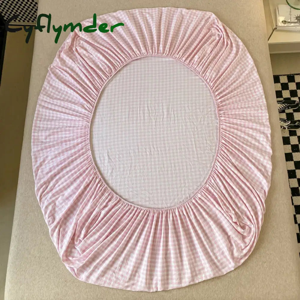 Cyflymder Plaid Style Fitted Sheet Skin-friendly Bed Cover Elastic Bedsheet for Girls Boys Room couvre lit Home Bed