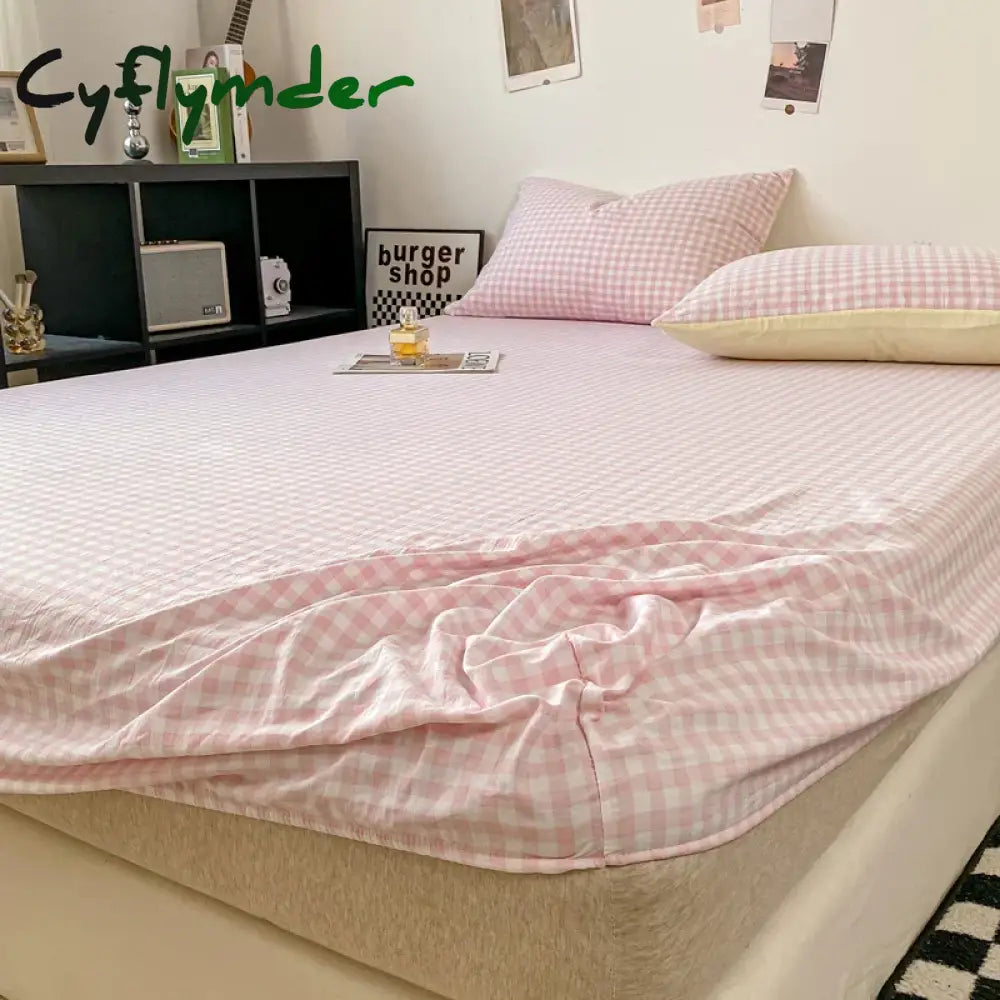 Cyflymder Plaid Style Fitted Sheet Skin-friendly Bed Cover Elastic Bedsheet for Girls Boys Room couvre lit Home Bed