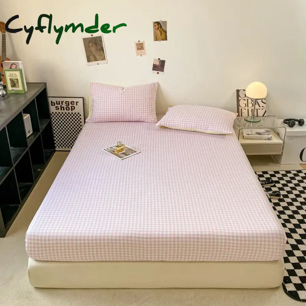 Cyflymder Plaid Style Fitted Sheet Skin-friendly Bed Cover Elastic Bedsheet for Girls Boys Room couvre lit Home Bed