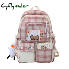 Cyflymder Plaid Transparent Pvc Kawaii Contrast Color Girls College Leisure Backpack Large Nylon