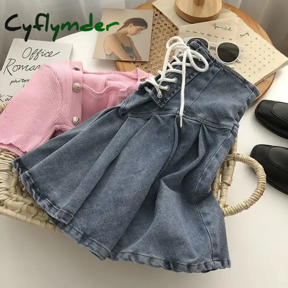 Cyflymder Pleated Denim Skirts Women Bandage Hotsweet Mini Vintage New Arrivals Y2K Fashion