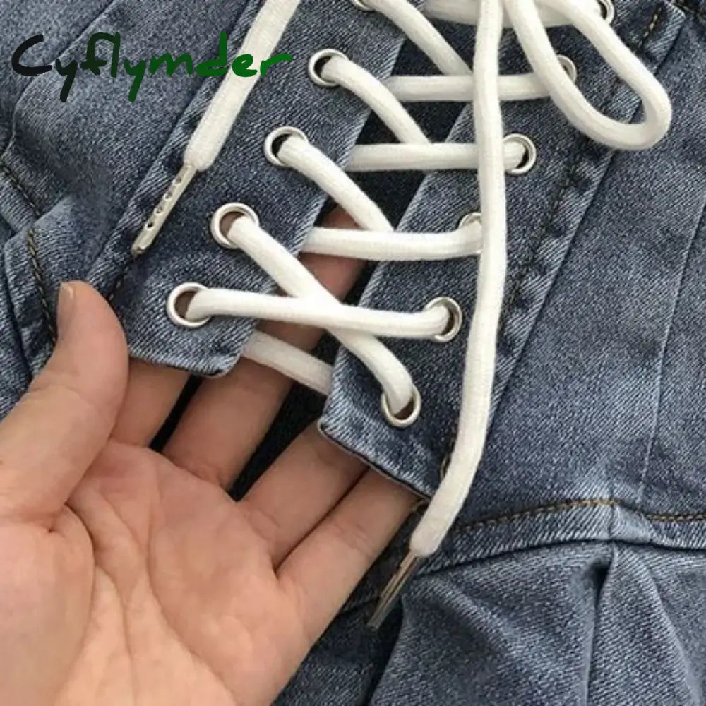 Cyflymder Pleated Denim Skirts Women Bandage Hotsweet Mini Vintage New Arrivals Y2K Fashion