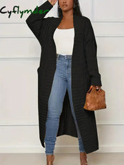 Cyflymder Plus Size Simple Versatile Autumn And Winter New Women’s Extra Long Cardigan Loose Knit