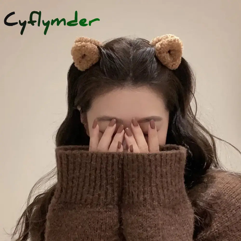 Cyflymder Plush Cat Ears Hair Clips For Women Girls Lamb Cashmere Hairpin Forehead Bangs Clip Fluffy Children New