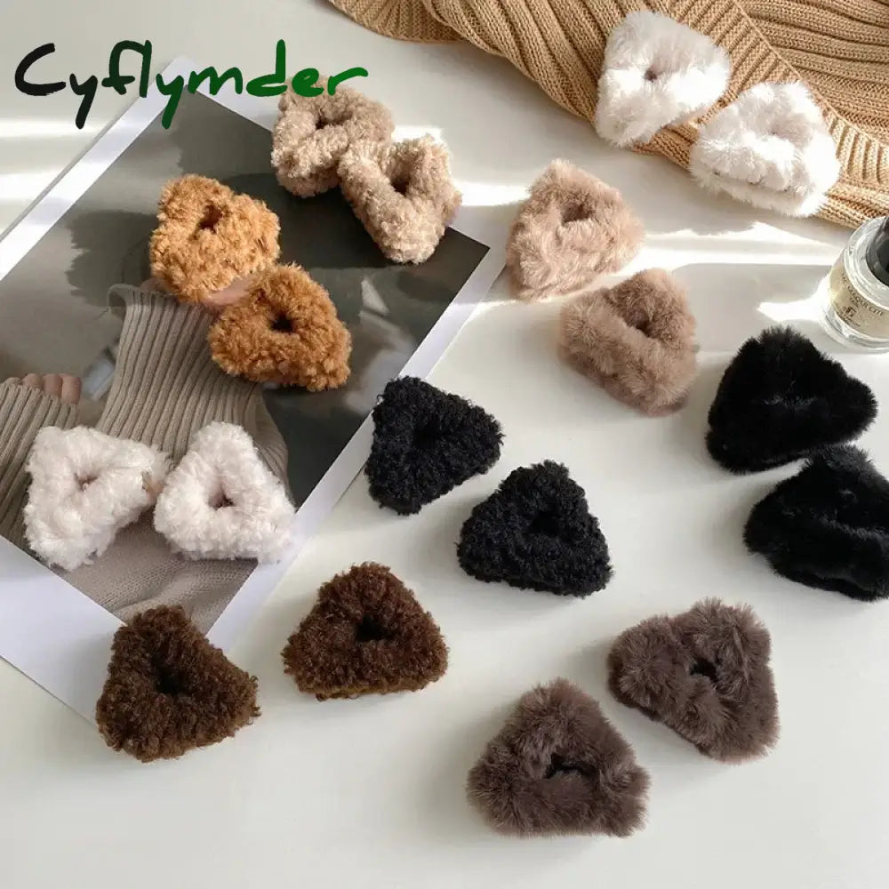 Cyflymder Plush Cat Ears Hair Clips For Women Girls Lamb Cashmere Hairpin Forehead Bangs Clip Fluffy Children New