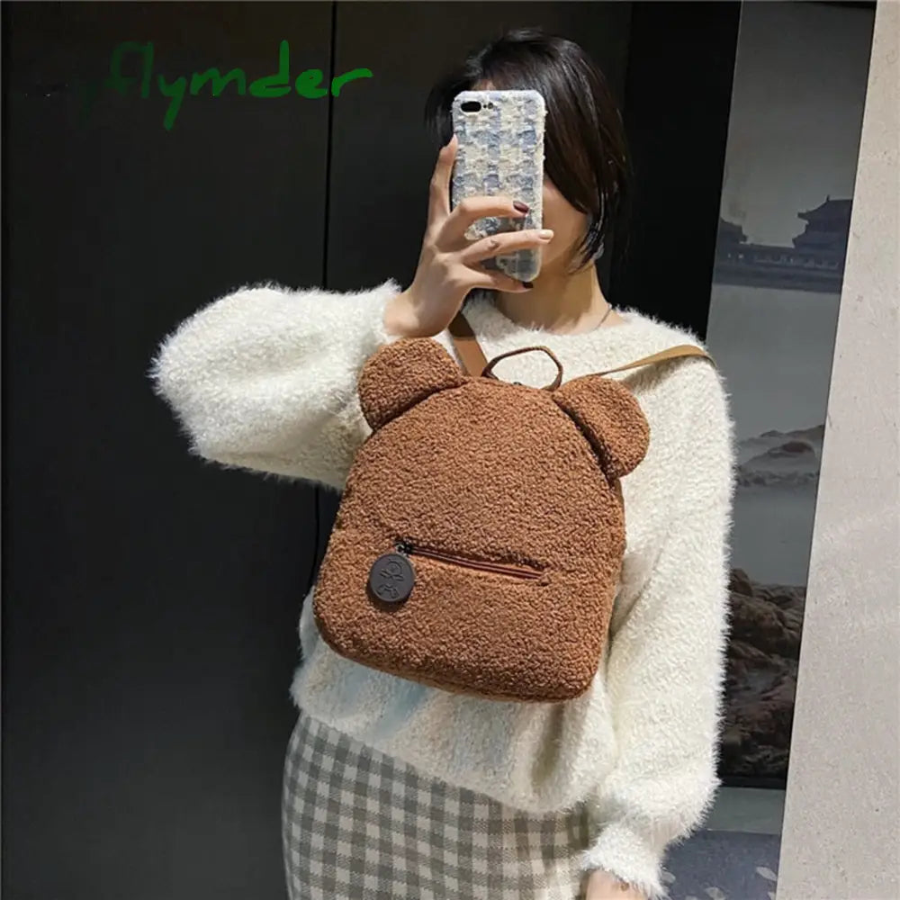 Cyflymder Portable Children Travel Shopping Rucksacks Casual Autumn Winter Lamb Fleece Women’s