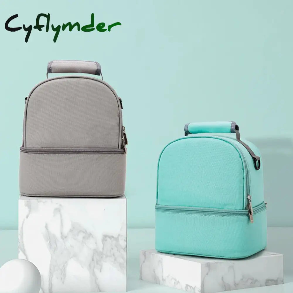 Cyflymder Portable Double Layer Cooler Lunch Bag Oxford Cloth Thermal Insulated Picnic Food Bento