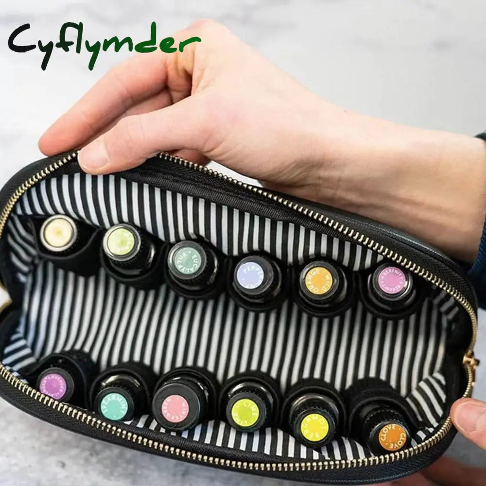 Cyflymder Portable Essential Oil Bag Cosmetic Multi-Compartment Double Layer Pu Leather Sample