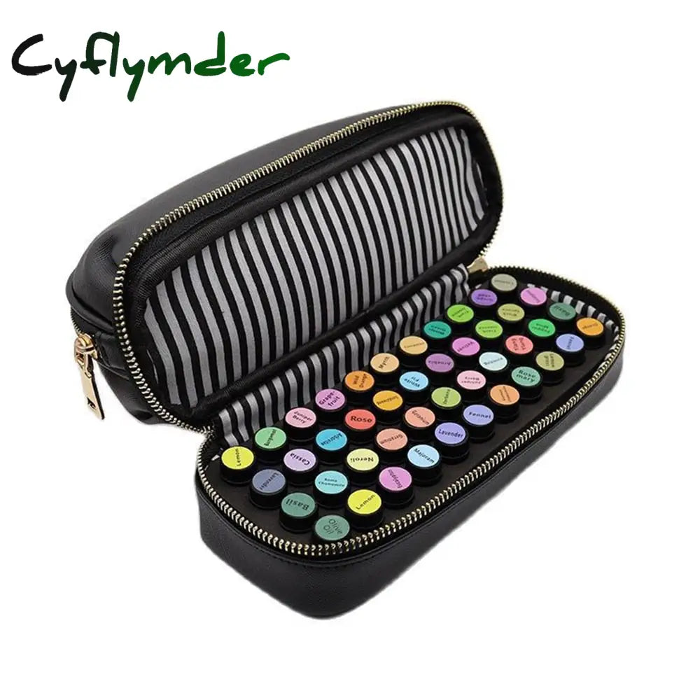 Cyflymder Portable Essential Oil Bag Cosmetic Multi-Compartment Double Layer Pu Leather Sample