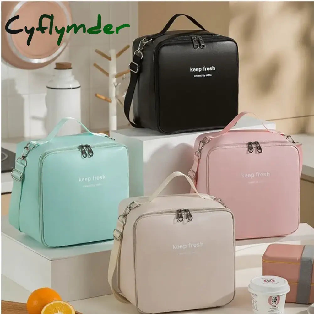 Cyflymder Portable Insulated Crossbody Lunch Bags Waterproof Pu Large Capacity Food Bento Thermal