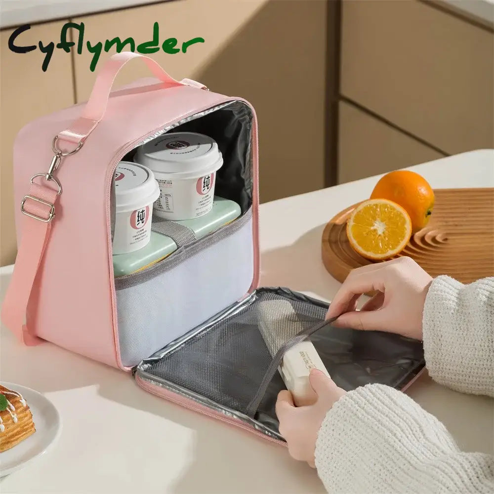 Cyflymder Portable Insulated Crossbody Lunch Bags Waterproof Pu Large Capacity Food Bento Thermal