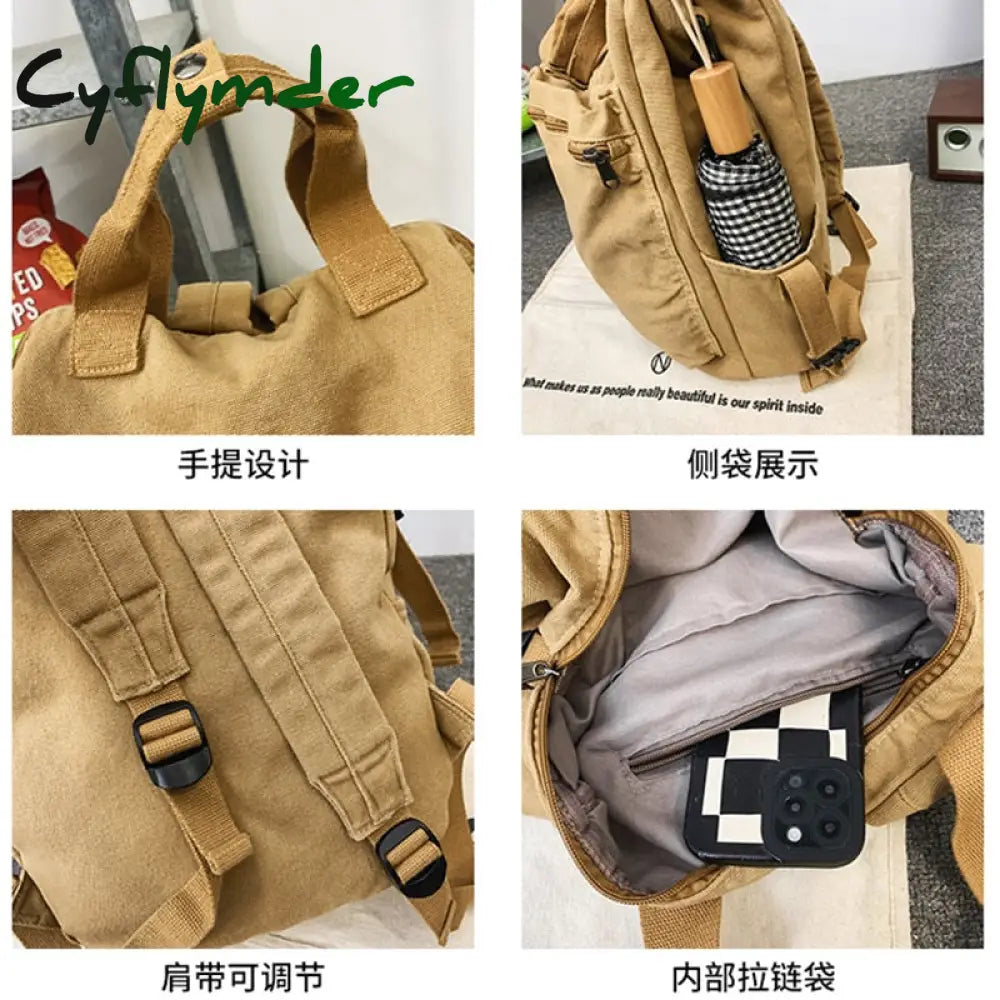 Cyflymder Portable Ladies Canvas School Backpack Trendy Cool Boy Girl Travel Student Bag Male