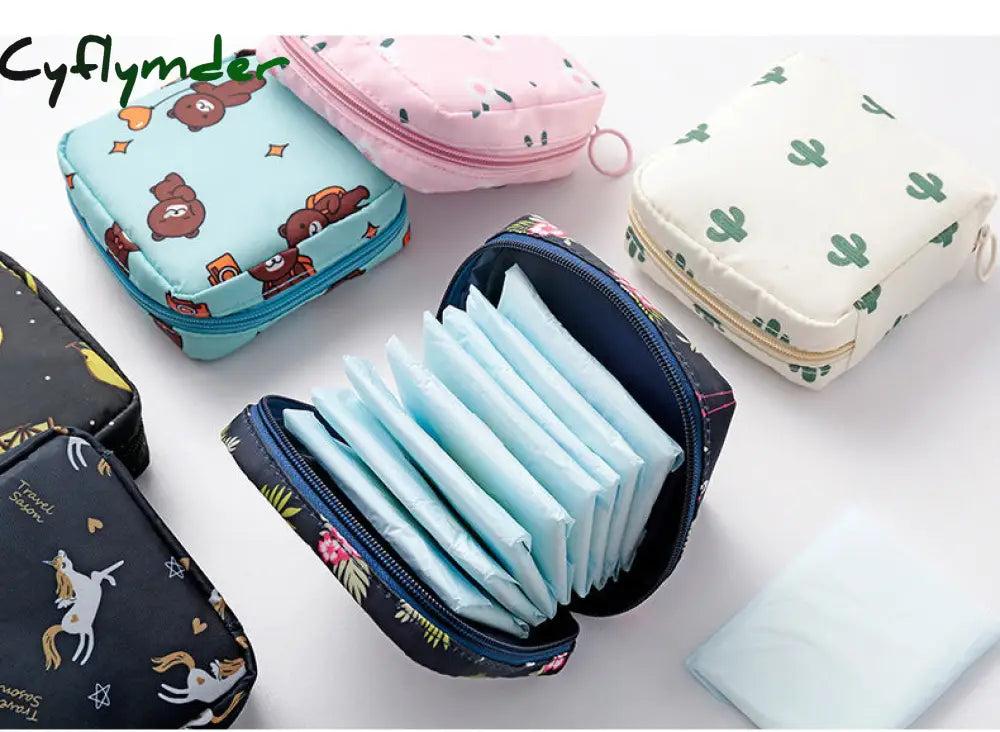 Cyflymder Portable Large Capacity Sanitary Napkin Storage Bag Travel Cosmetic Makeup Jewelry