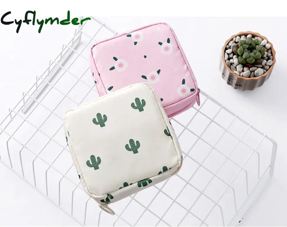 Cyflymder Portable Large Capacity Sanitary Napkin Storage Bag Travel Cosmetic Makeup Jewelry