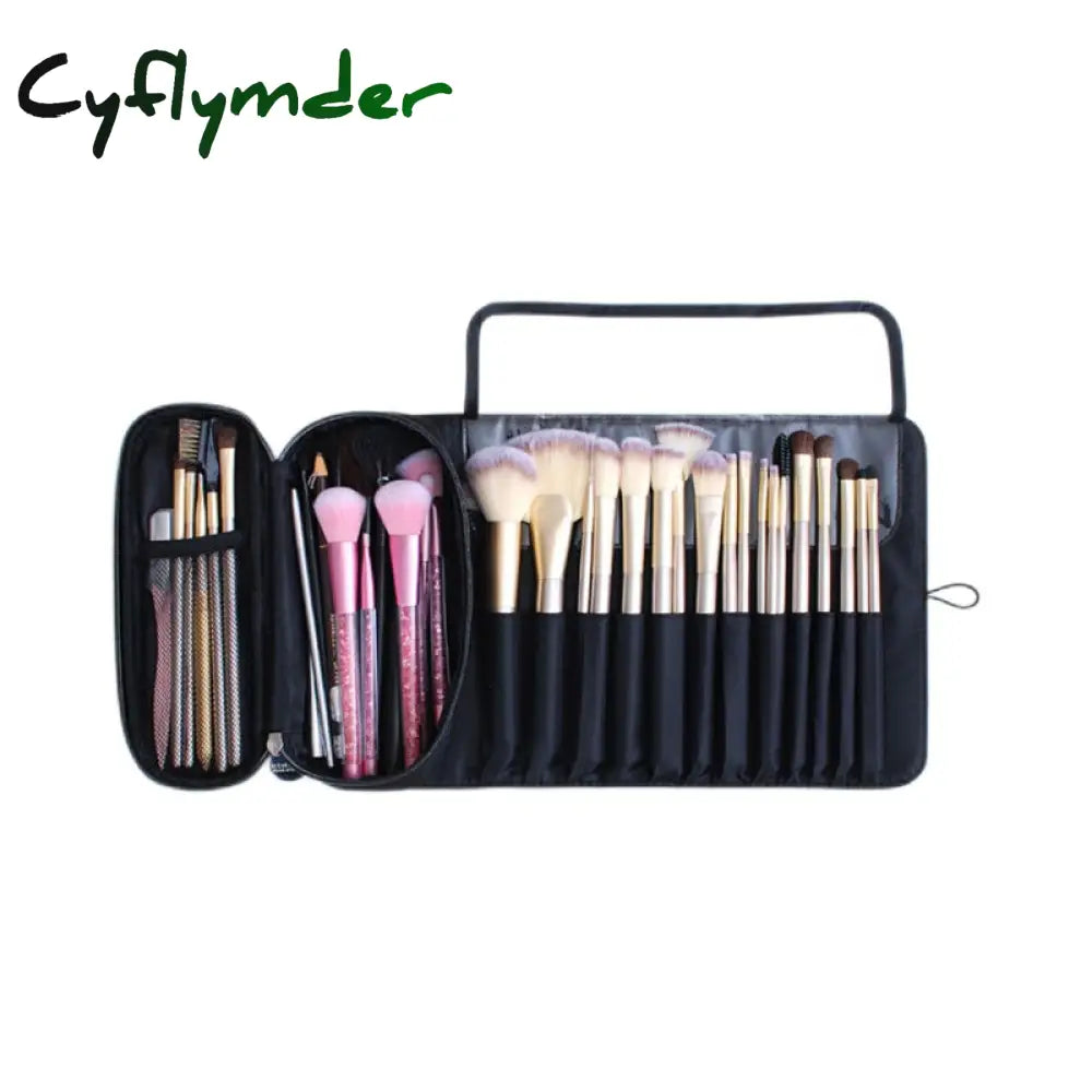 Cyflymder Portable Makeup Brush Bag - Organize Your Cosmetics And Travel In Style (Black)