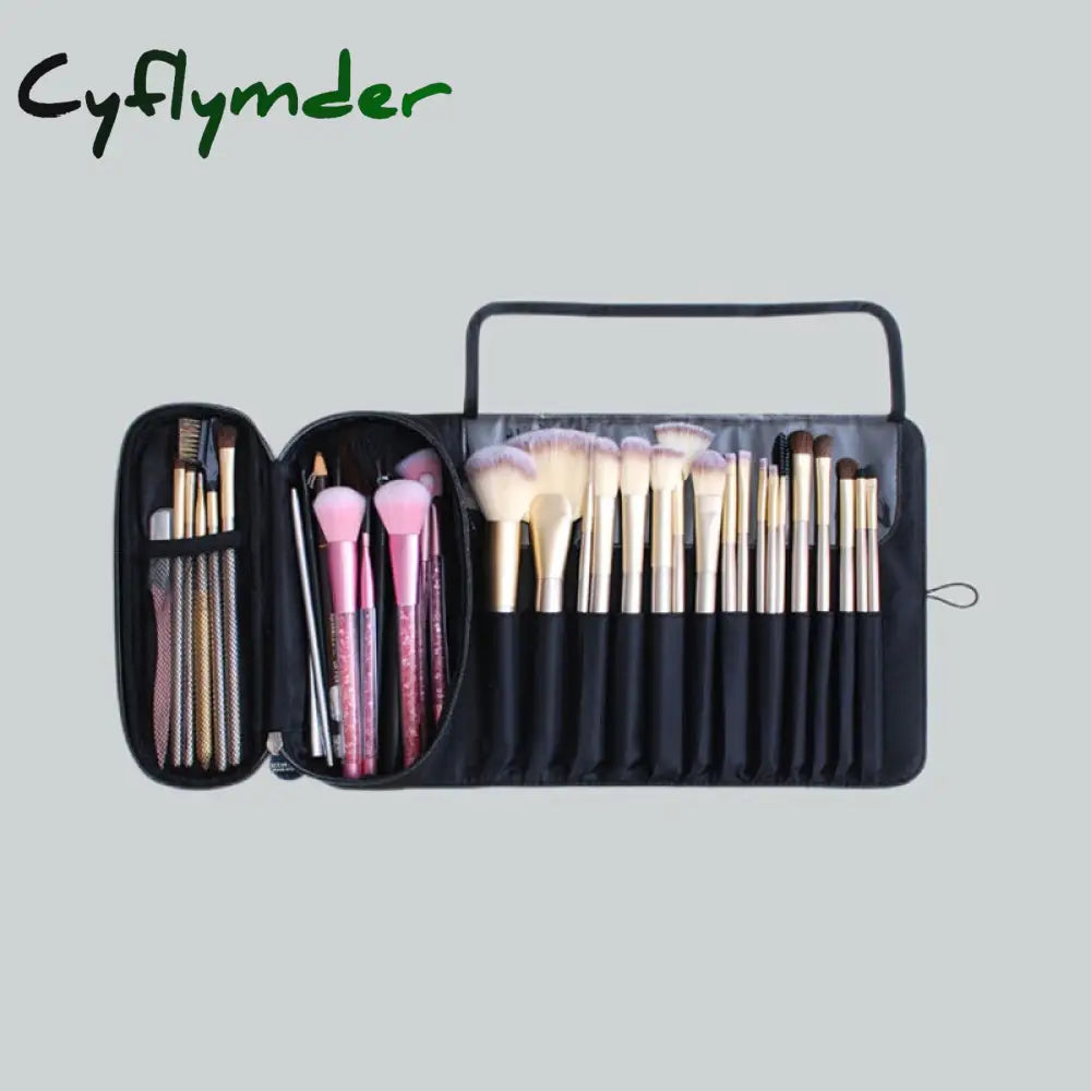 Cyflymder Portable Makeup Brush Bag - Organize Your Cosmetics And Travel In Style (Black)