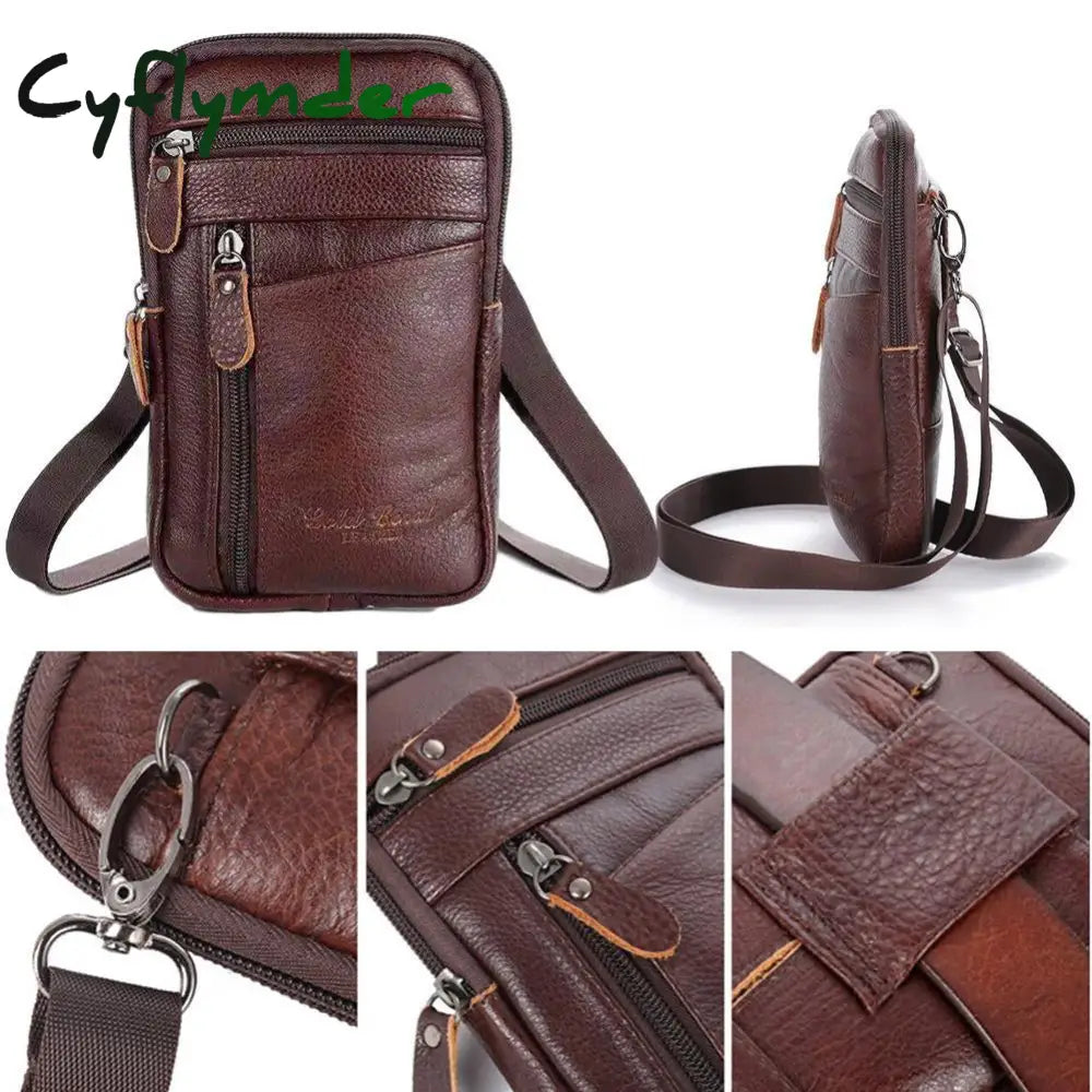 Cyflymder Portable Men’s Mobile Phone Pockets Leather Belt Clip Bag Pouch Fashion Crossbody