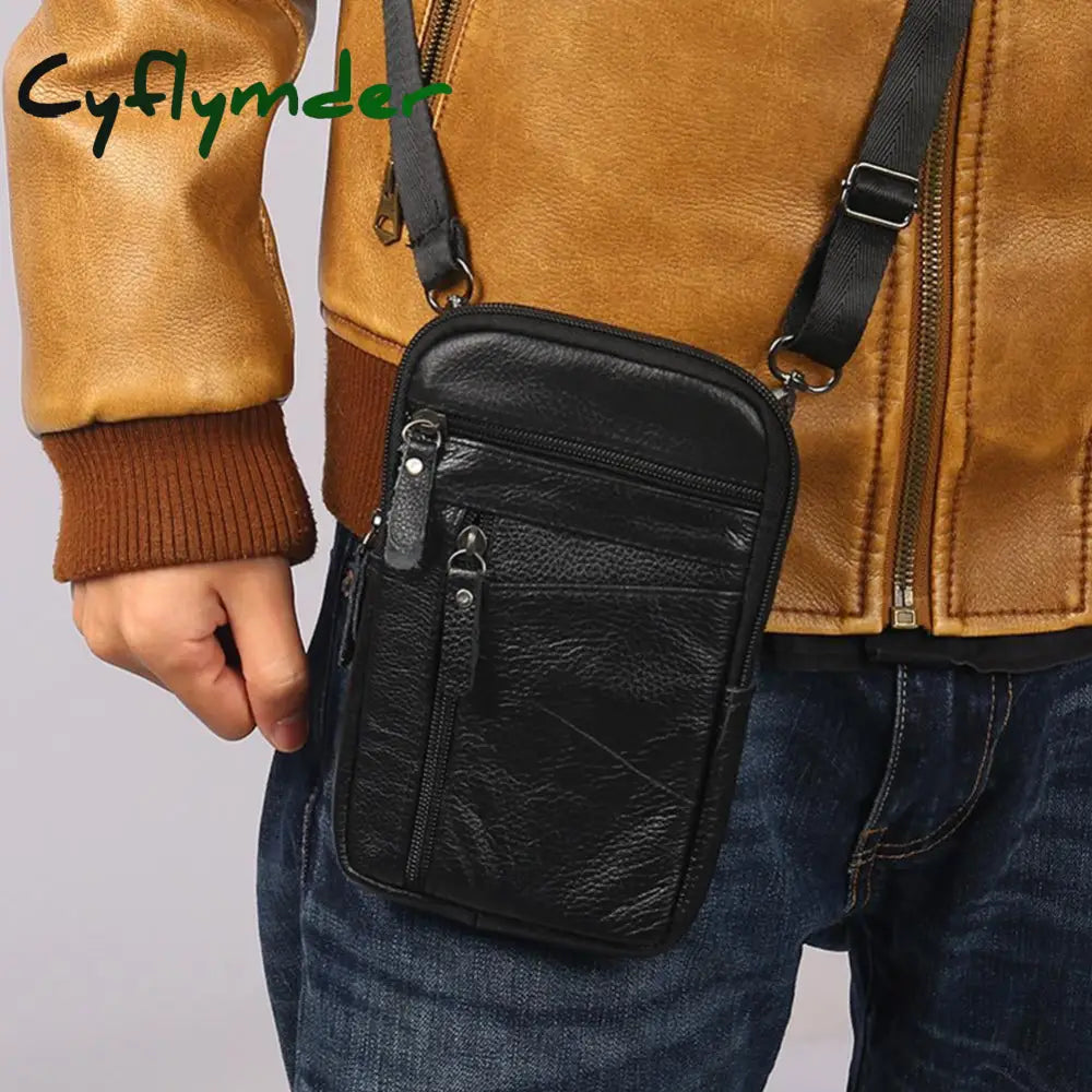 Cyflymder Portable Men’s Mobile Phone Pockets Leather Belt Clip Bag Pouch Fashion Crossbody