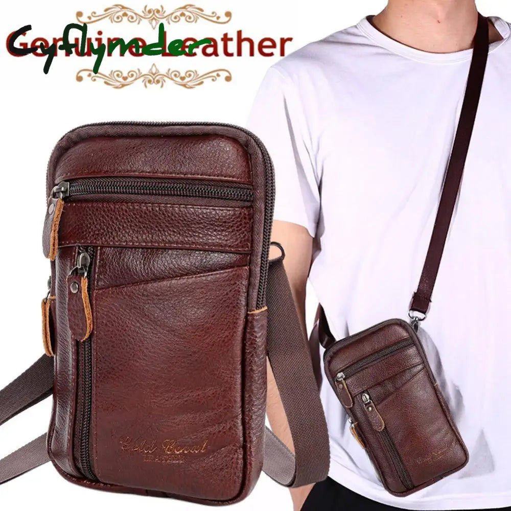 Cyflymder Portable Men’s Mobile Phone Pockets Leather Belt Clip Bag Pouch Fashion Crossbody
