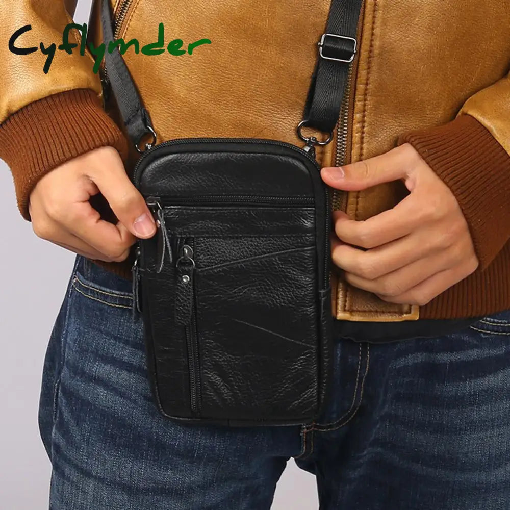 Cyflymder Portable Men’s Mobile Phone Pockets Leather Belt Clip Bag Pouch Fashion Crossbody